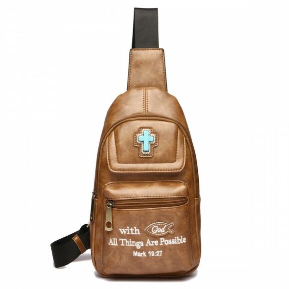 Travel Backpack Anti-Theft Bag Camel " With God All Things Are Possible" Bag - Picture 2 of 2